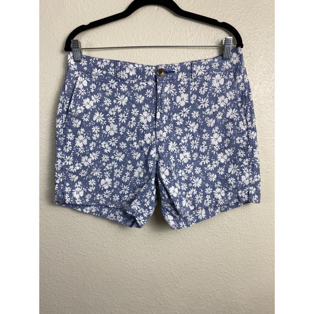 Old Navy Linen Blend Everyday Short Women size 10 Blue Floral Hawaiian Boho